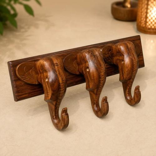 Handcrafted Elephant Design Wooden Wall Hook 