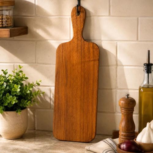 Mango Wood Serving Tray with Handle – Handcrafted Wooden Cheese Serving Board