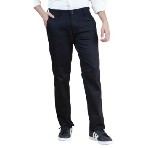 Men’s Relaxed Fit Solid Cotton Trousers with Stretch Lycra Blend