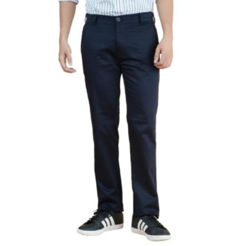 Men’s Relaxed Fit Solid Cotton Trousers with Stretch Lycra Blend