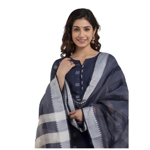 Women’s Printed Cotton Salwar Suit Set with Stripes & Button Detailing – Elegant Kurta Design