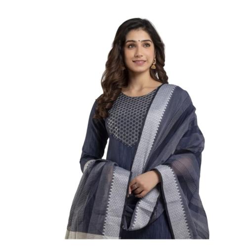 Women’s Printed Cotton Salwar Suit Set with Stripes & Button Detailing – Elegant Kurta Design
