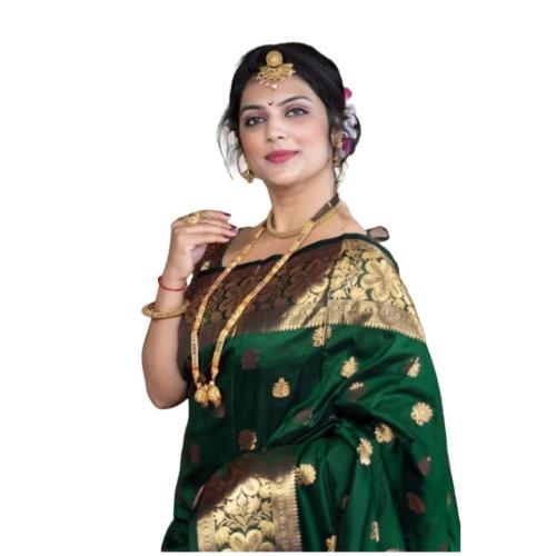 Traditional Indian Banarasi Zari Silk Saree | Green | With Blouse Piece | 5.5 m 