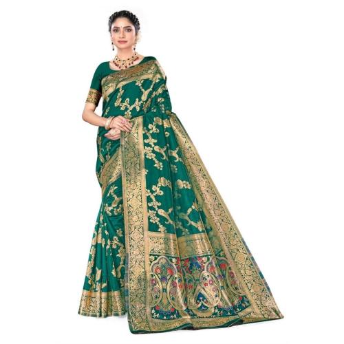 Traditional Indian Embroidered Kanjivaram Art Silk Saree | With Blouse Piece | 5.5 m 