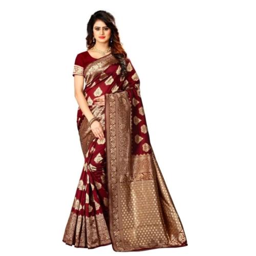 Traditional Indian Printed Kanjivaram Silk Saree | With Blouse Piece | 5.5 m 