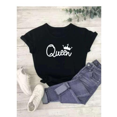 Women’s Printed Black Cotton T-Shirt