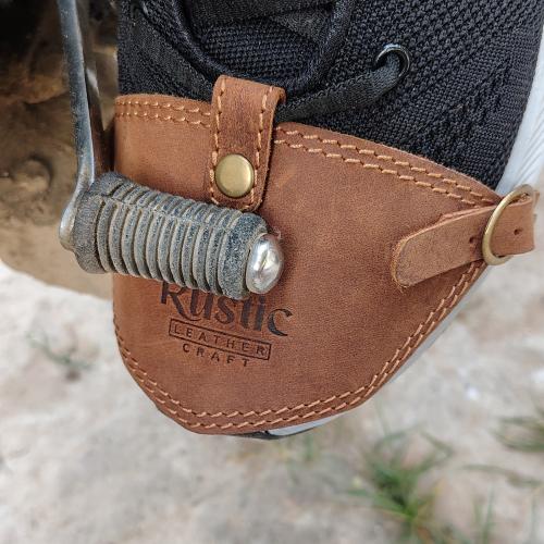 Rustic Brown Leather Shoe Protector for Bike Riders 