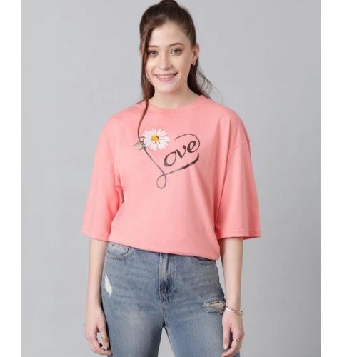 Printed Women’s Round Neck Cotton Blend T-Shirt | Soft & Breathable Fabric | Stylish Oversized Top