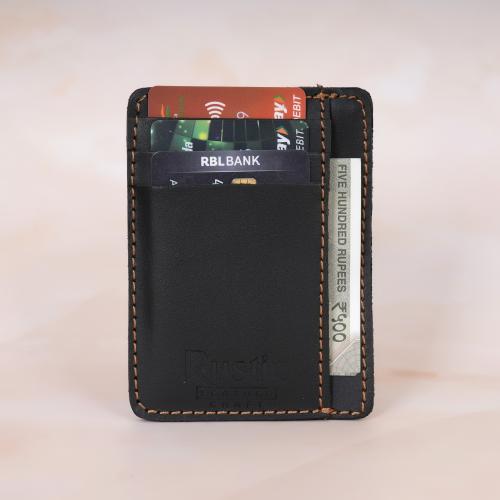 Charcoal Black Leather Slim Card Holder Wallet for Men