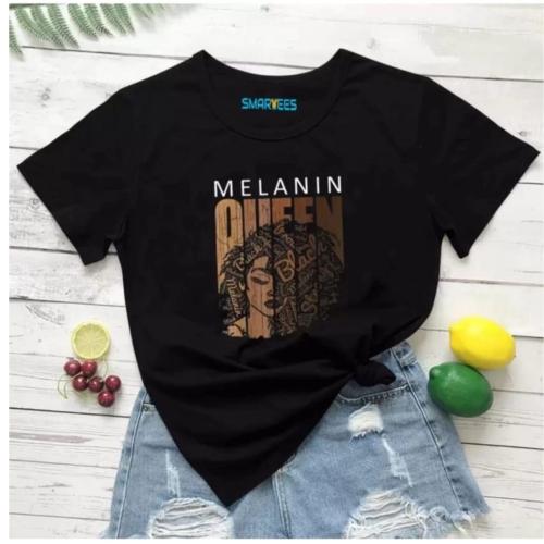 Women’s Printed Round Neck Cotton Blend Black T-Shirt