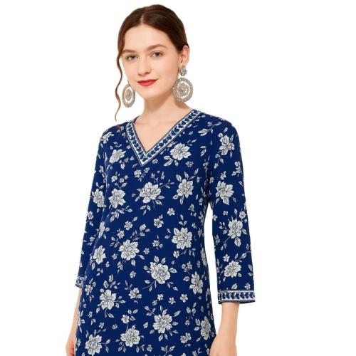 Women’s Khadi Cotton Embroidered Printed Salwar Suit with Dupatta | Slim-Fit Ethnic Wear – Blue