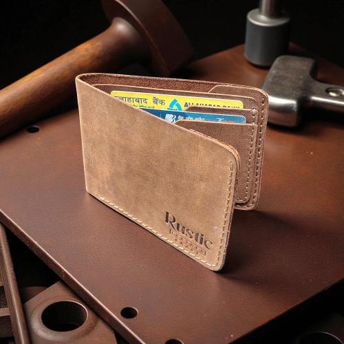 Rustic Brown Leather Bifold Wallet for Men | 6 Card Slots & Cash Compartment