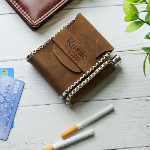 Brown Leather Cigarette Case with Lighter Cover