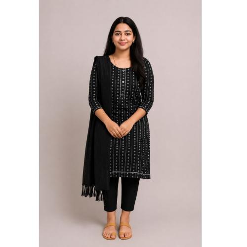 Women’s Printed Cotton Salwar Suit with Stripes & Button Detailing | Elegant Kurta Set for Office & Casual Wear