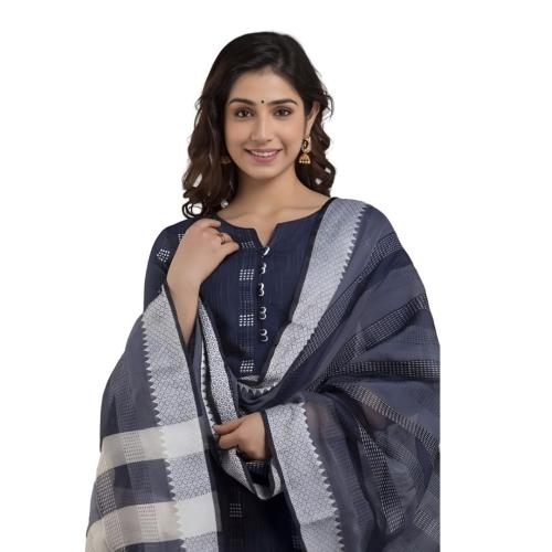 Women’s Printed Cotton Salwar Suit with Stripes & Button Detailing | Elegant Kurta Set for Office & Casual Wear