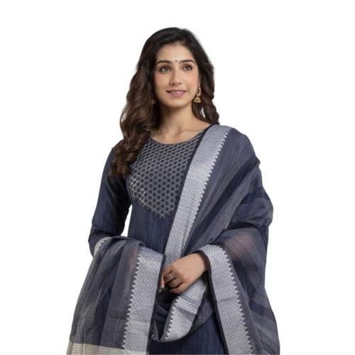 Women’s Printed Cotton Salwar Suit with Stripes & Button Detailing | Elegant Kurta Set for Office & Casual Wear