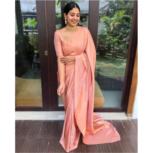 Peach Soft Banarasi Silk Saree | Kanjivaram Soft Lichi Silk Saree