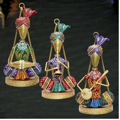 Metal Figurines | Handcrafted Pagdi Musicians Set of 3