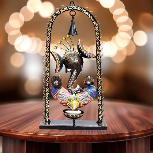 Ganesh Tealight Candle Diya Holder | Tabletop & Wall-Hanging Home Décor with Spiritual Bell