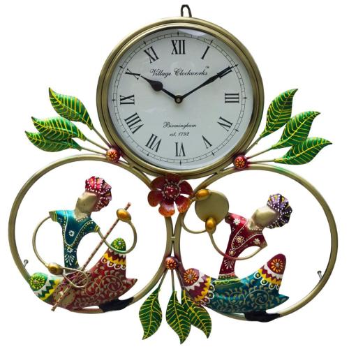 Rajasthani Musician Iron Wall Art with Clock
