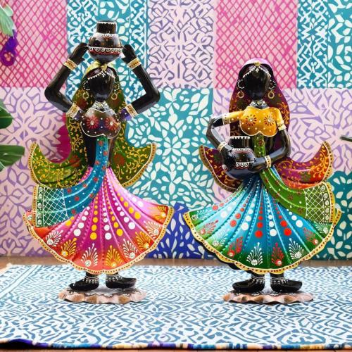 Handcrafted Rajasthani Ethnic Village Girl Doll Figurines – Set of 2