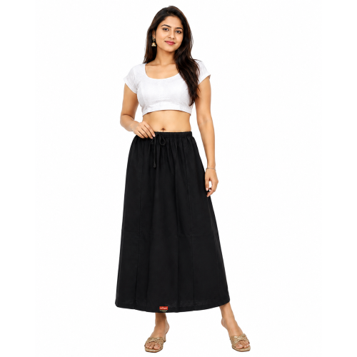 Premium Quality Black Cotton Petticoat Size Free, Drawstring Style