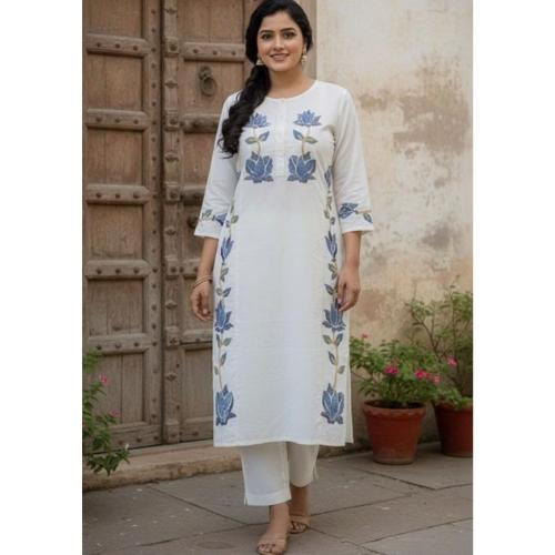 Women’s Khadi Cotton Embroidered Kurta Pant Set