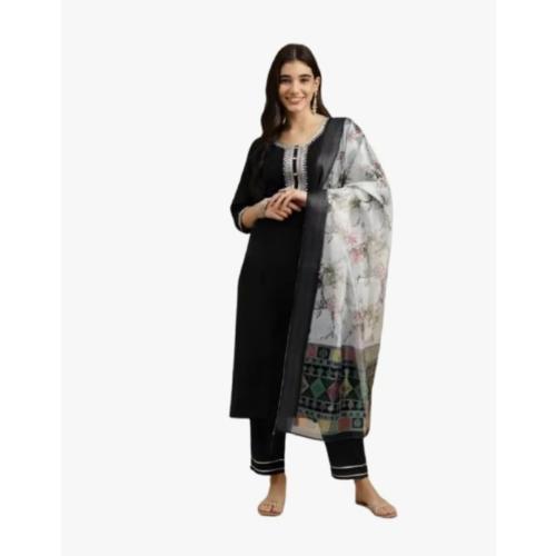 Women’s Rayon Slub Kurta Pant Dupatta Set
