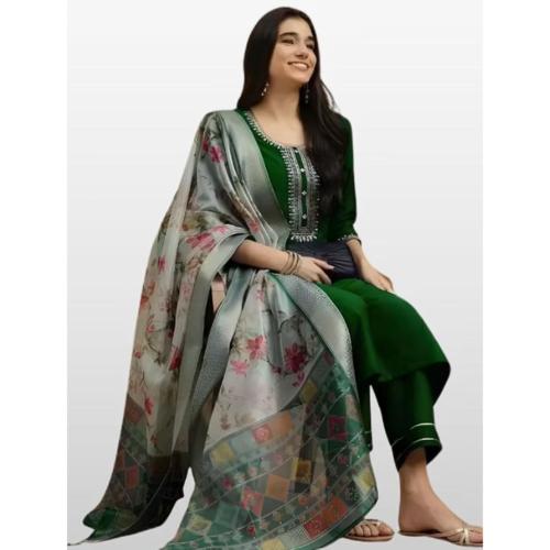 Women's Rayon Slub Kurta Pant with Dupatta Set 