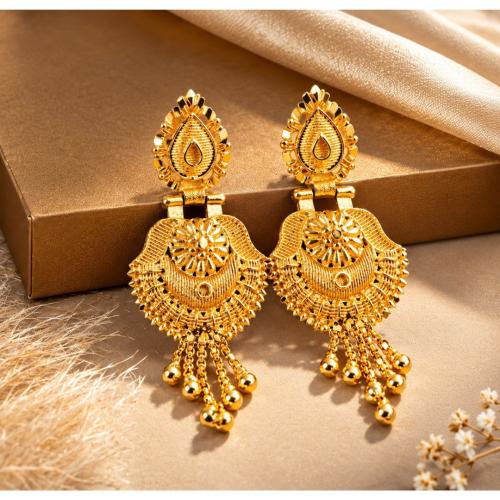 Traditional Gold-Plated Drop Earrings, Ethnic Fashion Jewelry (Gold, Free Size, Pack of 1 Pair)