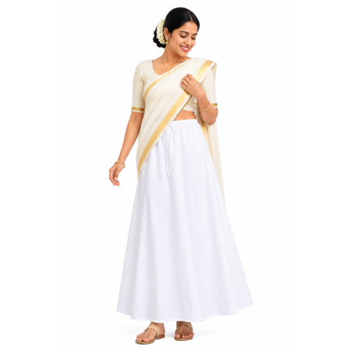 Premium Quality White Cotton Petticoat XL Size | Drawsting Style Daily Wear .
