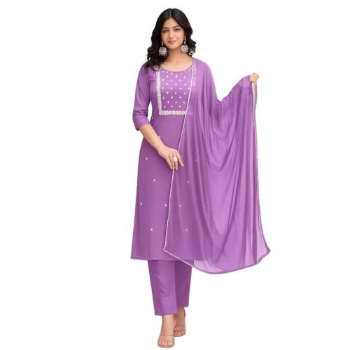 Women’s Lavender Printed Kurta Pant Dupatta Set