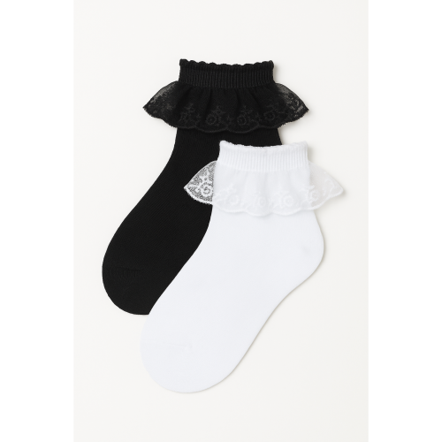 Baby Girls Frill Lace Net Ruffle Cotton Ankle Socks for 1-12 years White and Black