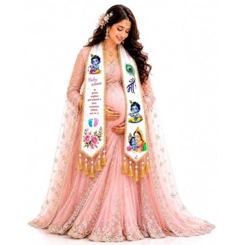 Krishna Theme Baby Shower Dupatta for Mom To Be | Traditional Baby Shower Accessories for Women
