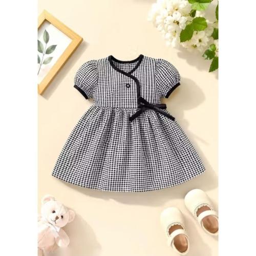 Girls Black & White Checkered Cotton Frock Dress | Stylish Party Wear Dress for Kids