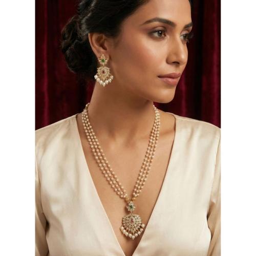 Chandrika - Kundan Pearl Necklace Set with Earrings