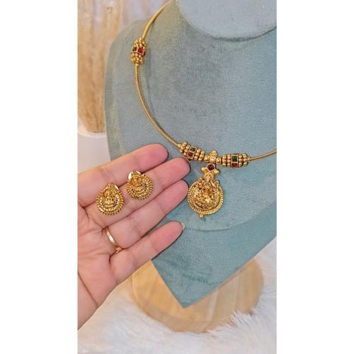 Temple Jewellery Necklace Set with Goddess Lakshmi Pendant