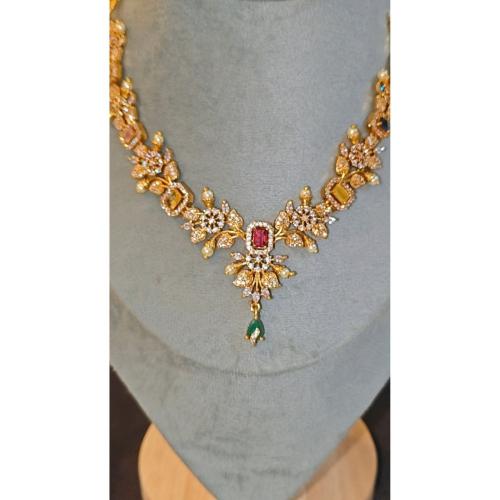 Vanya - Necklace Set with Multicolor Stones & Emerald Drops