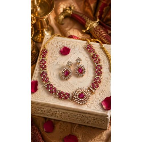 Revathi Kemp Stone Style Necklace - Ruby Pink