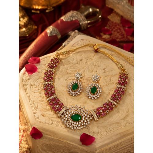 Revathi Kemp Stone Style Necklace - Emerald Green