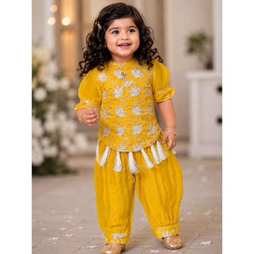 Girls Georgette Ethnic Straight-Cut Kurta & Patiala Pant Set | Embroidered Festive Wear for Baby Girls 