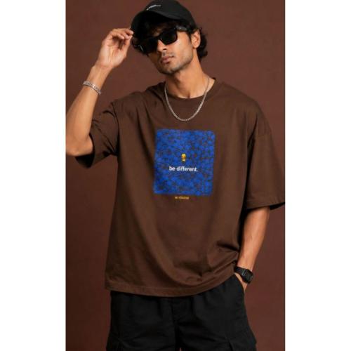 Men Brown Typography Graphic Print Oversized Cotton T-Shirt