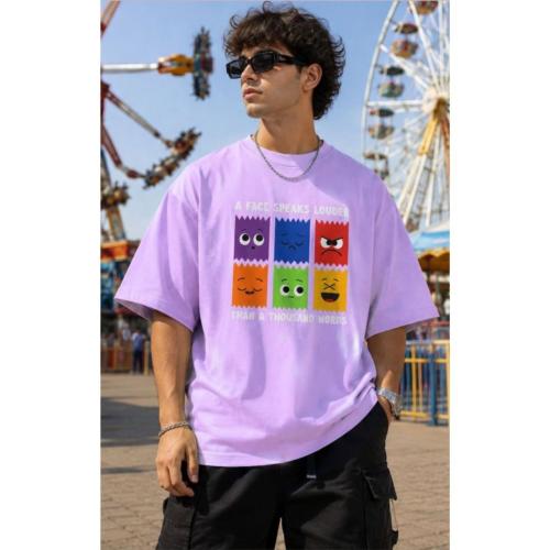 Men Lavender Graphic Print Oversized Cotton T-Shirt