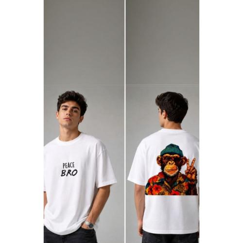 Men White Typography Graphic Print Oversized Cotton T-Shirt