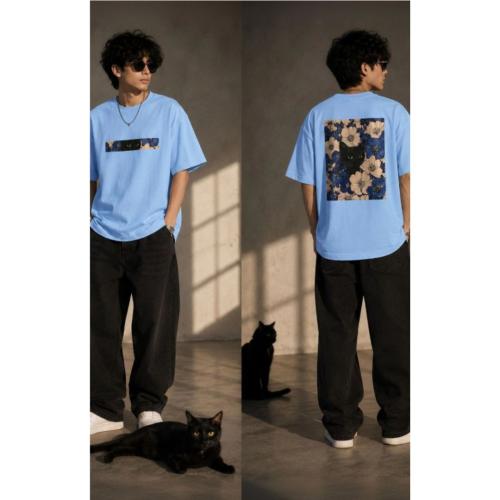 Men Sky Blue Graphic Print Oversized Cotton T-Shirt