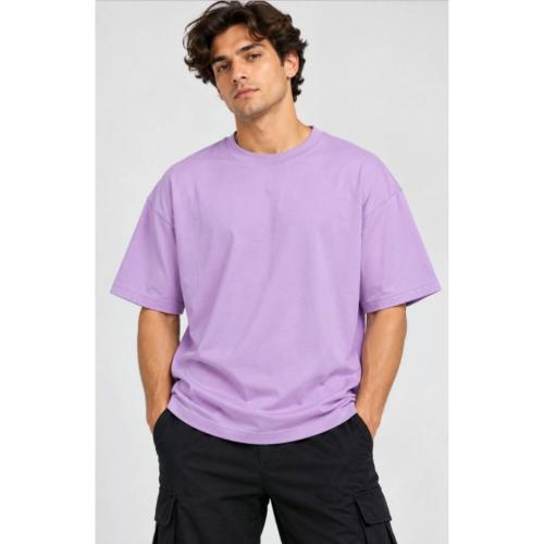 Men Lavender Solid Round Neck Oversized T-shirt