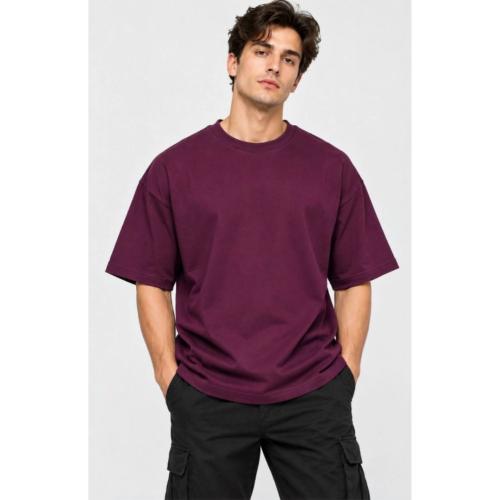Men Purple Oversize Drop-Shoulder Sleeves T-shirt