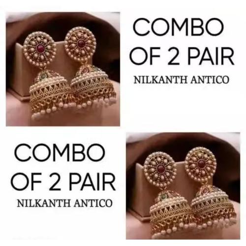 Antique Designer Oxidized Rajwadi Jhumka Earrings Combo of 2 Pieces for Women & Girls