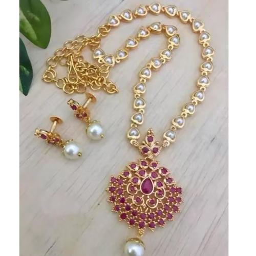 Gold-Copper Plated Necklace Jewellery Combo Set with Matching Earrings for Women & Girls