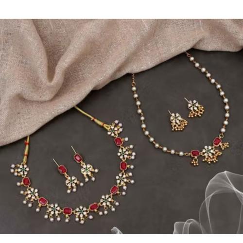 Gold-Plated Green and Pink Combo Jewellery Set for Women and Girls